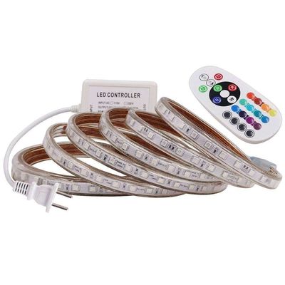 220V 60Led/M 5050 Rgb привел прокладку 12v делают водостойким с голубым регулятором зуба