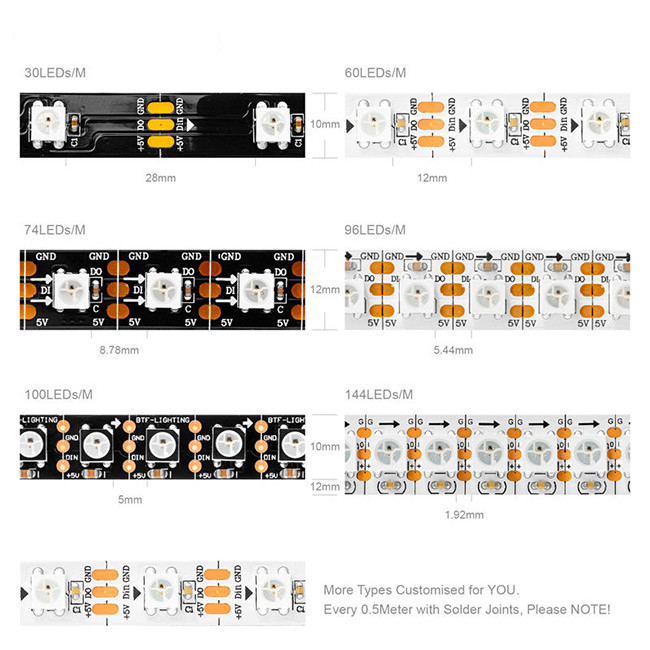 Прокладка 96 света музыки СИД Ip20 Ip65 Ip67 умная 100 144leds гибких пикселов Ws2812b 1